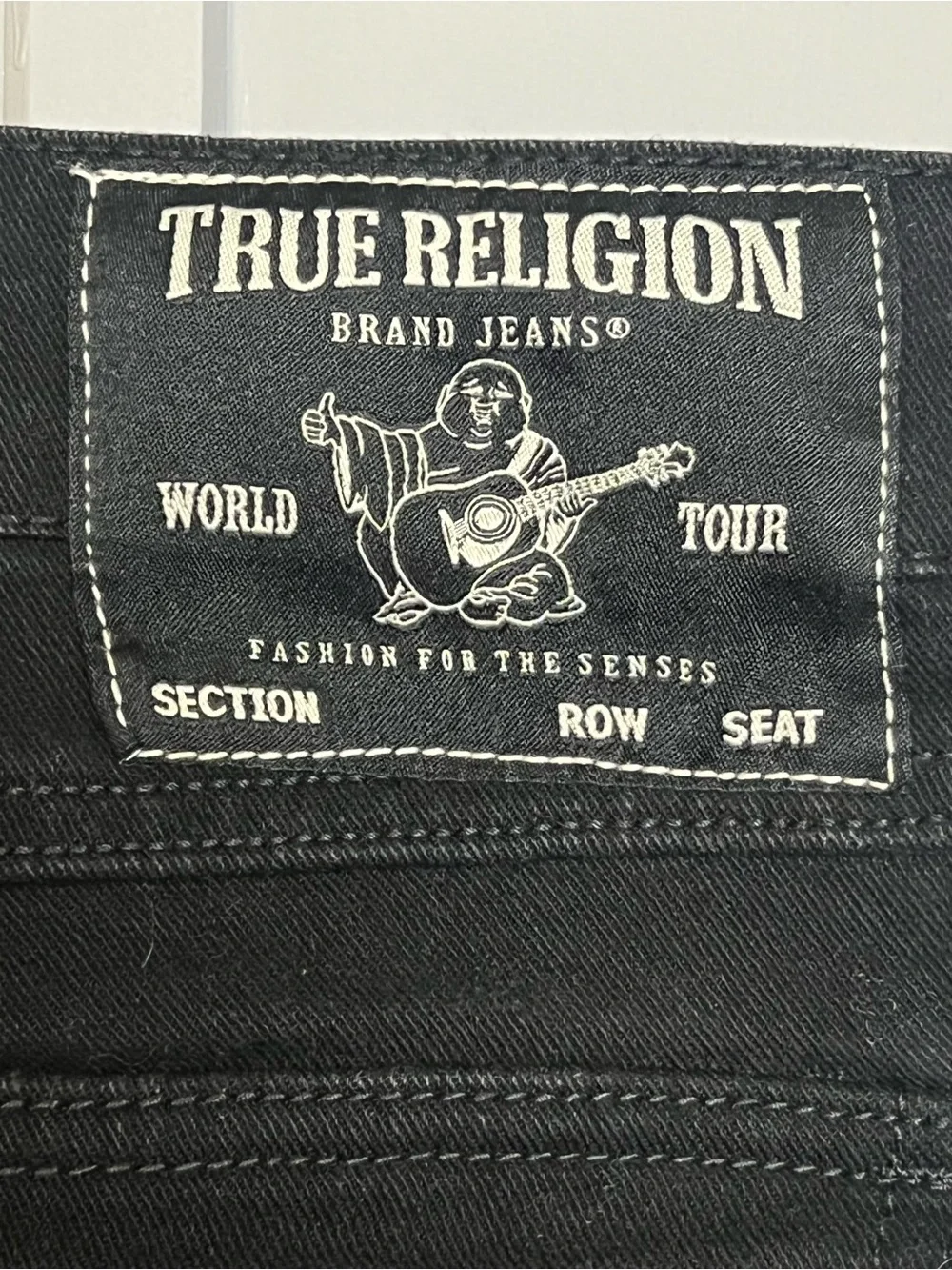 True Religion Men’s Relaxed Straight Jeans Black Raw Hem Frayed Stretch Sz 34